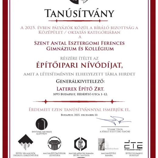 Újabb Építőipari díjat érdemeltünk ki az esztergomi Franka kivitelezésével